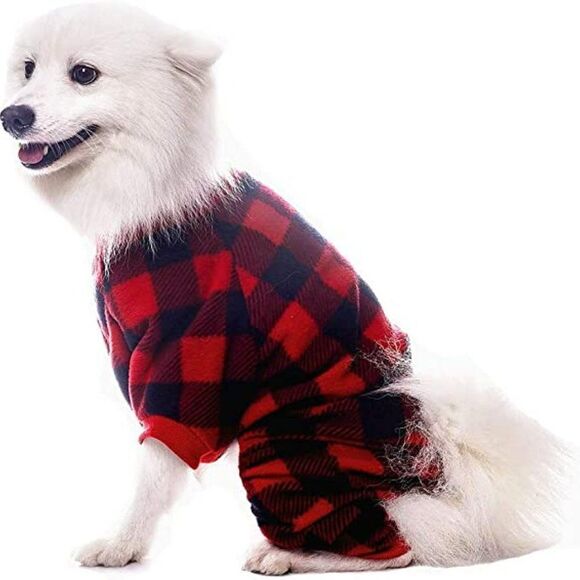 Dog Pet Pajamas for Dogs Red Plaid Sweaters Soft Clothes  Sz L - Picture 7 of 8